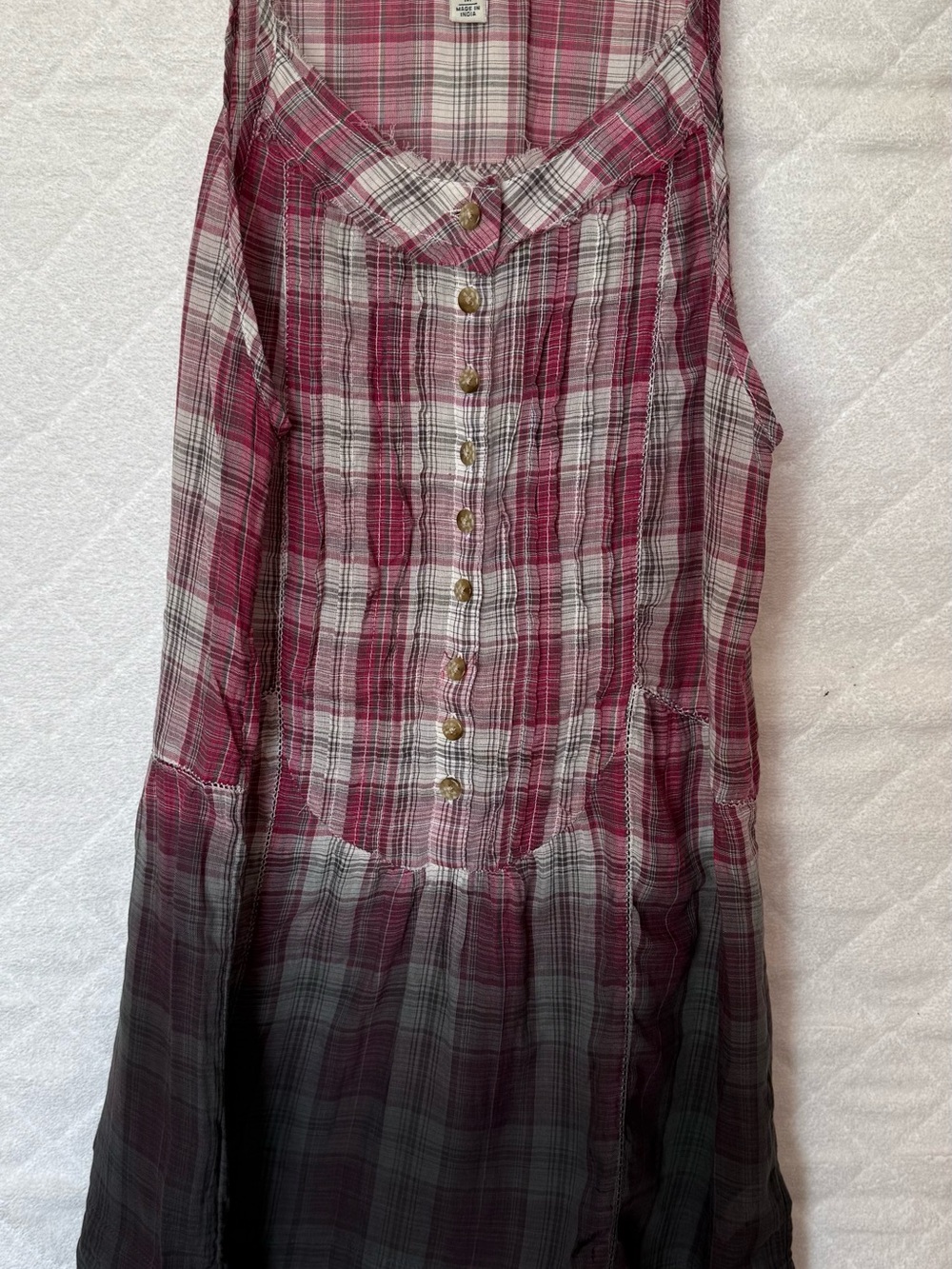 Banana Republic Plaid Sleeveless Blouse Ombre Dip Dye Pink Grey M